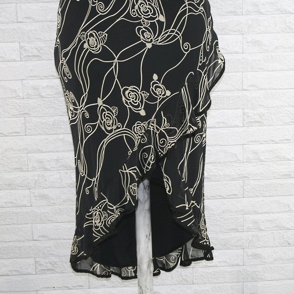 Vintage Y2K RAMPAGE Dress Black Beige Floral Ruffle Cocktail Party Dress Size 3 - Picture 4 of 9